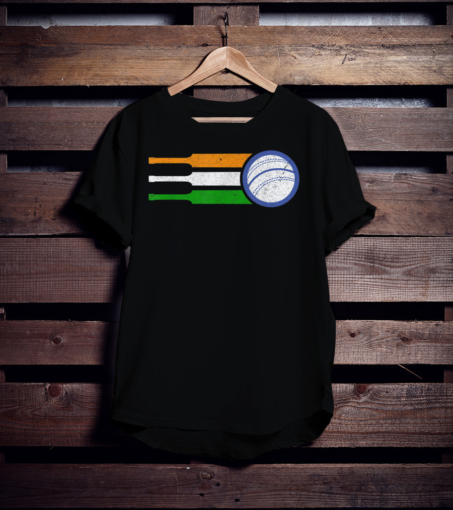 India Cricket Team Fan Flag With Cricket Ball And Tricolor T-Shirt