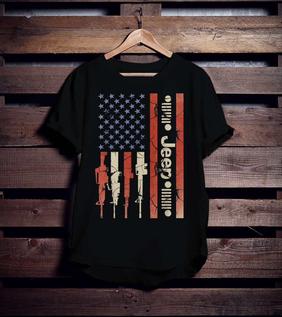Jeep American Flag With Gun Design For Jeep Lovers T-Shirt