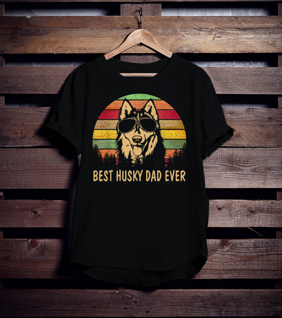 Best Husky Dad Ever Father's Day Men's Retro Sunglasses Dog T-Shirt