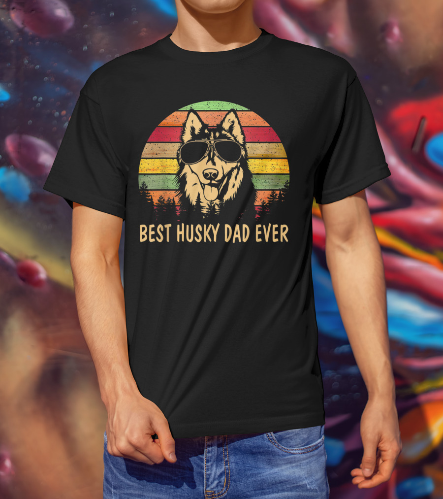 Best Husky Dad Ever Father's Day Men's Retro Sunglasses Dog T-Shirt