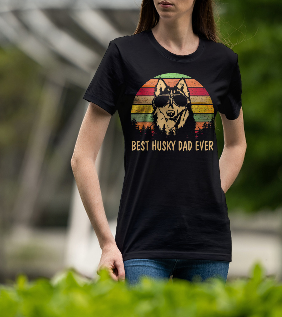 Best Husky Dad Ever Father's Day Men's Retro Sunglasses Dog T-Shirt