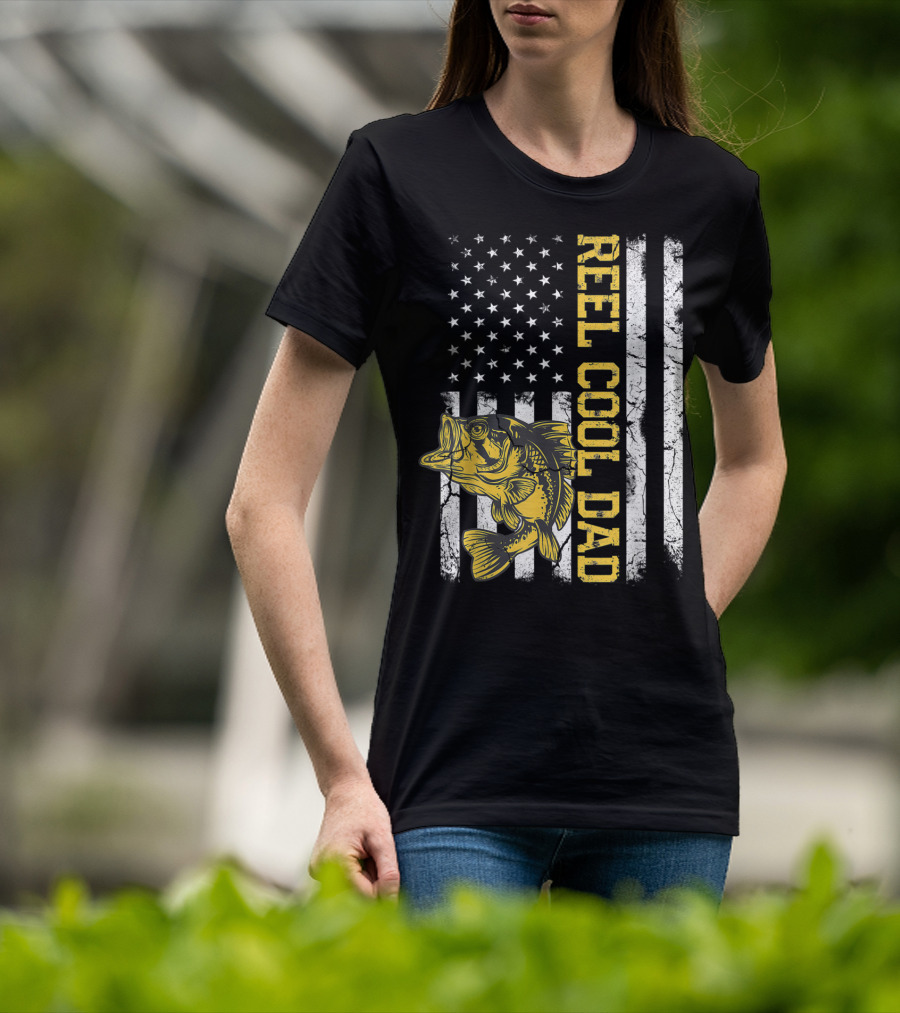 REEL COOL DAD American Flag Fishing T-Shirt