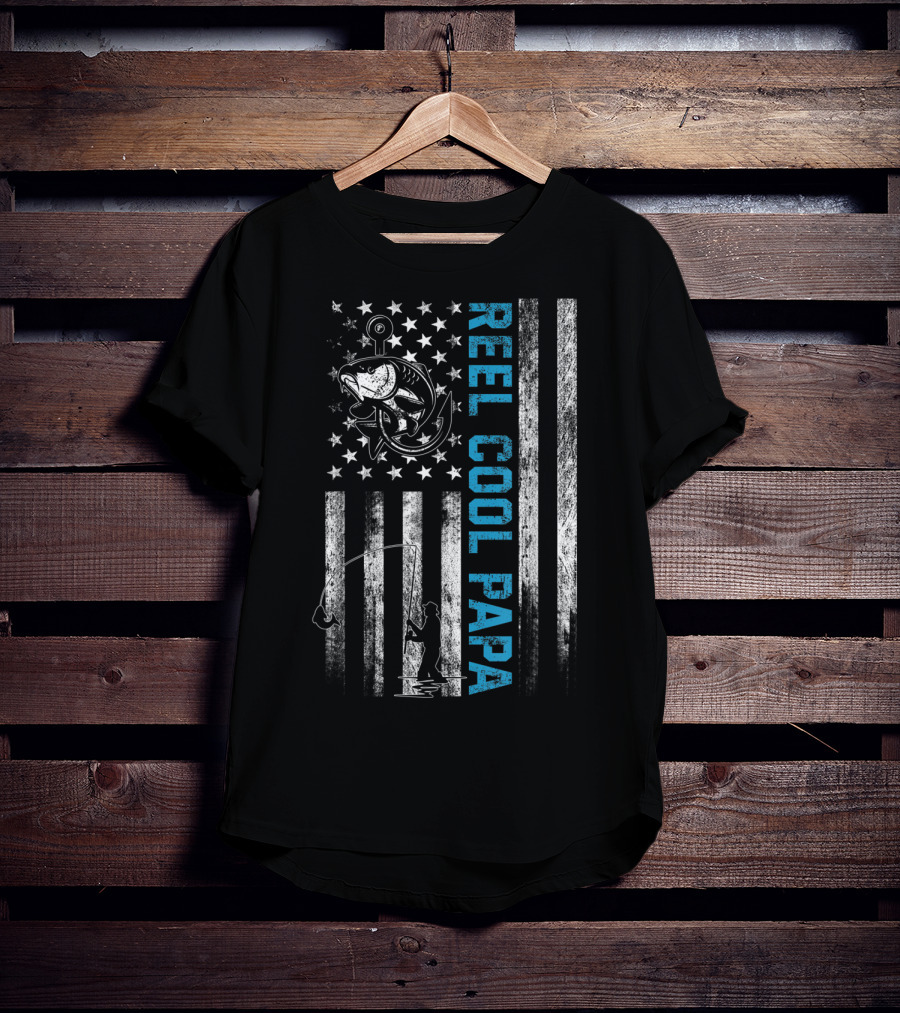 Reel Cool Papa American Flag Fishing Fish T-Shirt