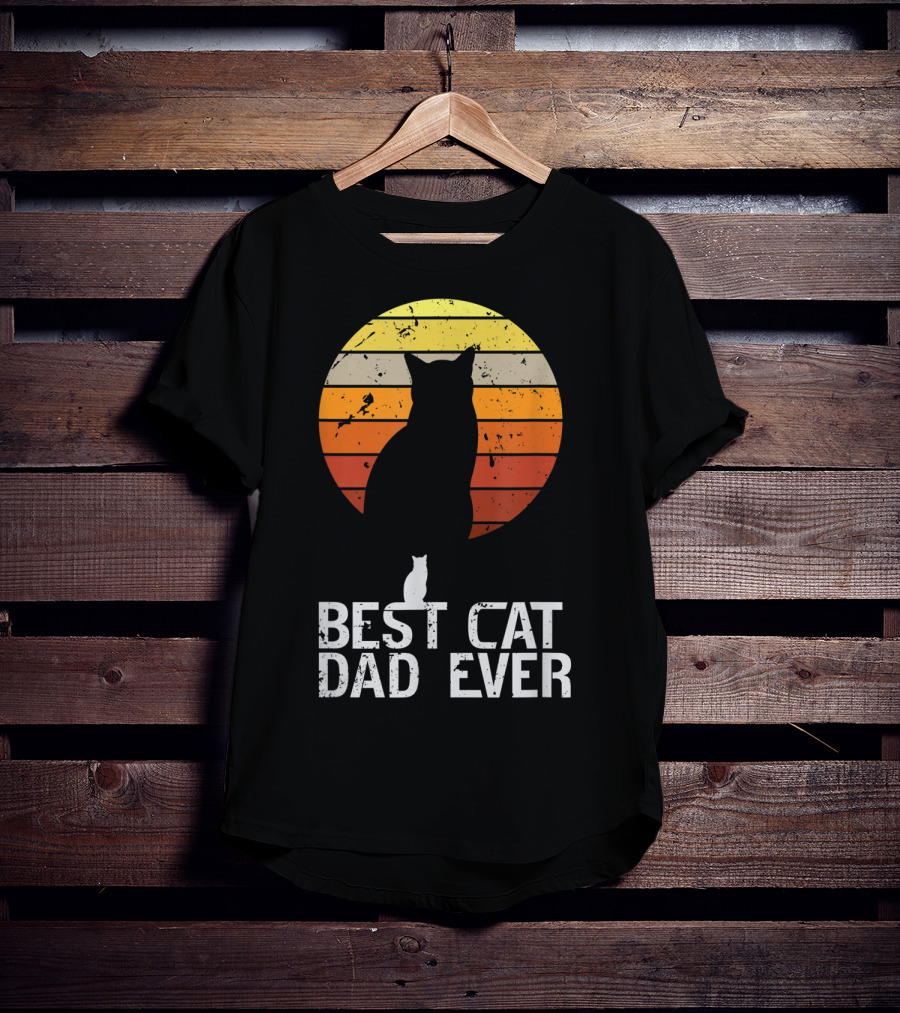 Mens Vintage Best Cat Dad Ever Cat Daddy Retro Sunset T-Shirt