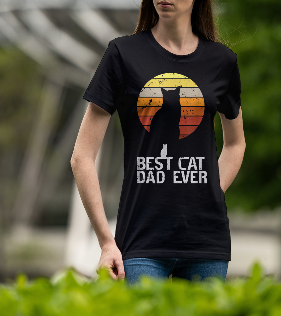 Mens Vintage Best Cat Dad Ever Cat Daddy Retro Sunset T-Shirt