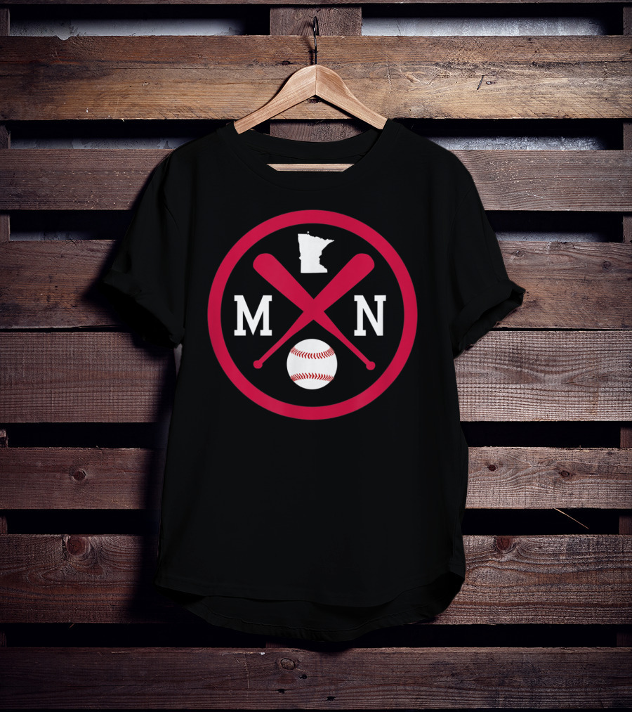 Minnesota MN Baseball Bats State Outline With Ball T-Shirt