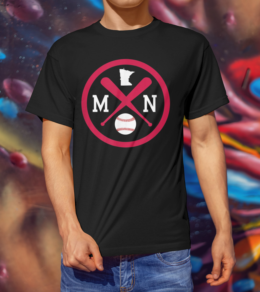 Minnesota MN Baseball Bats State Outline With Ball T-Shirt