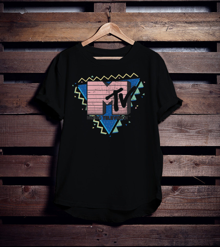 MTV Music Television Pink Stripes 90's Retro Geometric T-Shirt