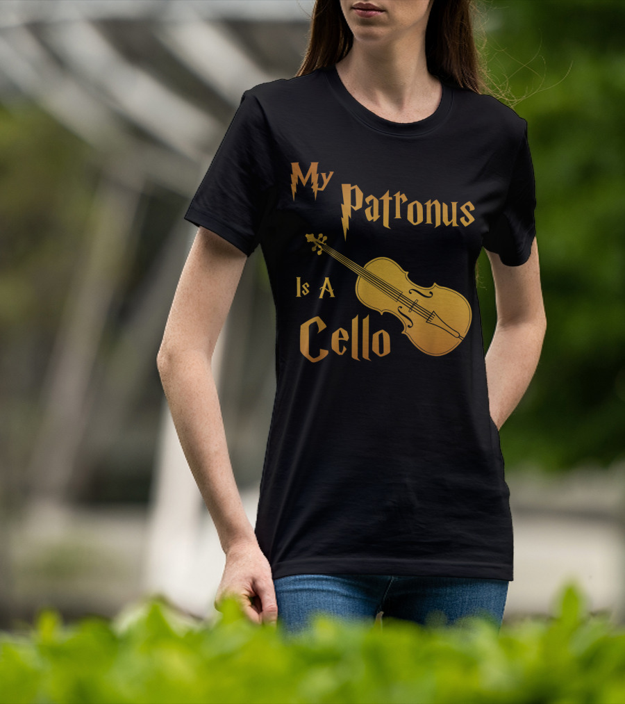 My Patronus Is A Cello For Cello Players With Lightning Font Inspired By Fantasy Magic T-Shirt