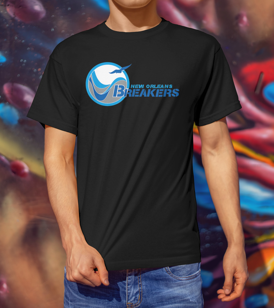 New Orleans Breakers Football Team Logo Blue Bird Ocean Wave T-Shirt