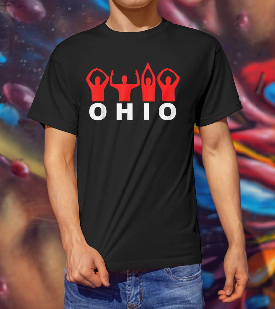 Ohio State Home Pride O-H-I-O Gesture In Red And White T-Shirt