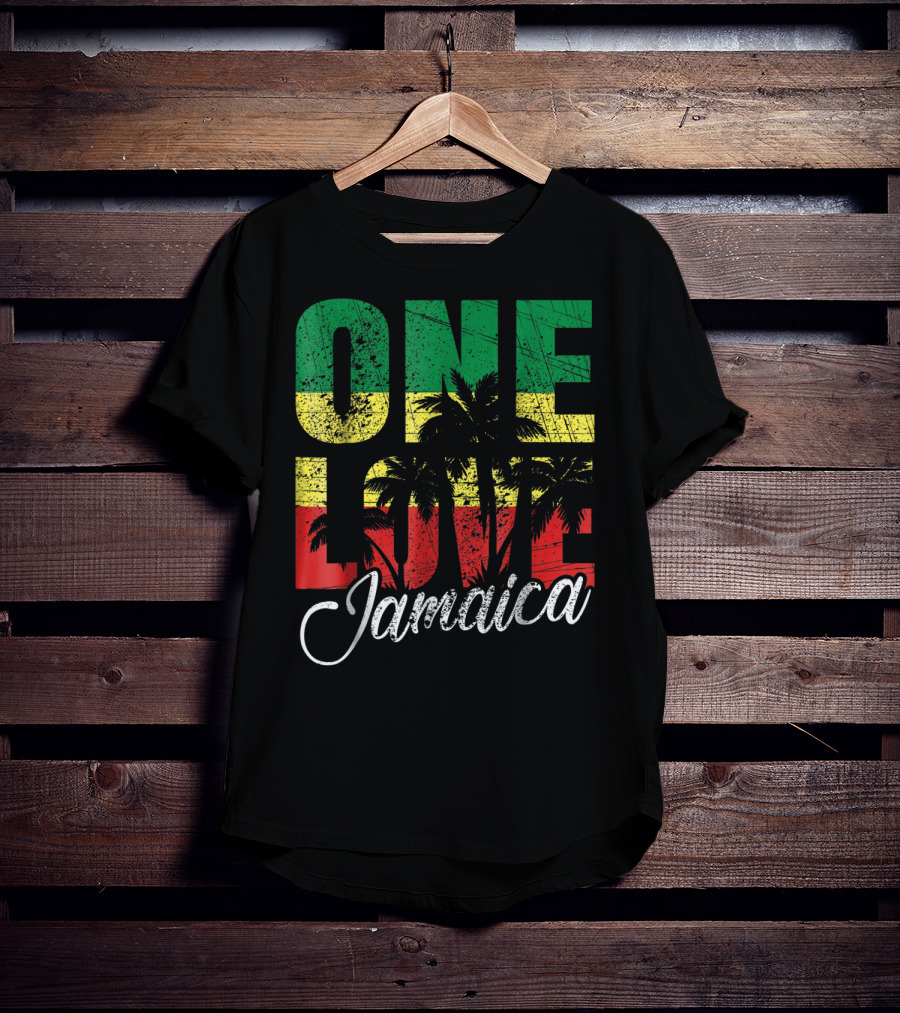 One Love Jamaica Caribbean Vacation Reggae Colors Palm Trees T-Shirt