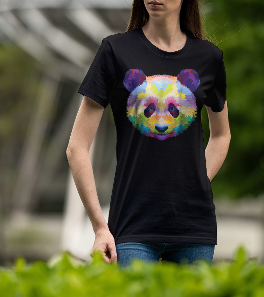 Colorful Pop Art Style Panda Head Vibrant Palette T-Shirt