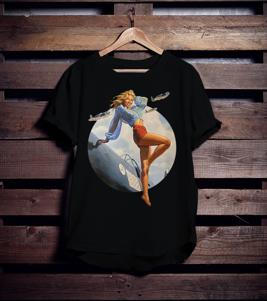 Pin Up Blonde With WWII 40s Air Force Plane And Iconic T-Shirt