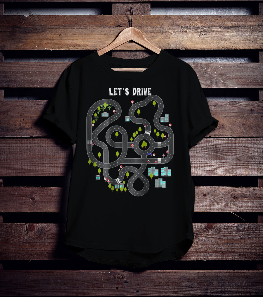 Let's Drive Play Cars On Daddy's Back Mass Road Map T-Shirt