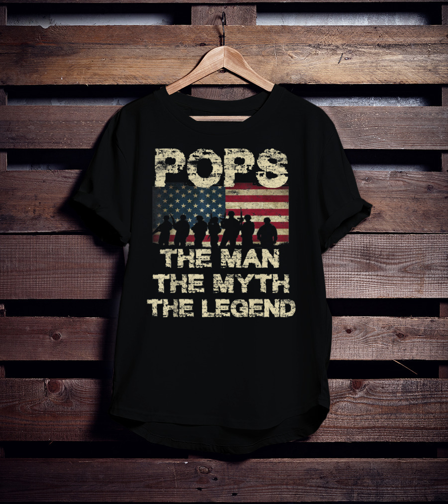 Pops The Man The Myth The Legend Dad American Flag T-Shirt