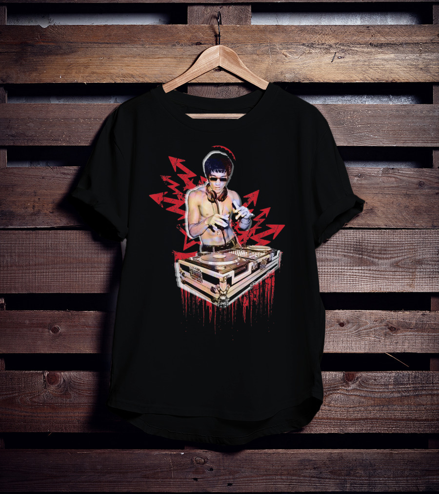 Psycho Bruce Dj Mixing Beats With Red Arrow Background T-Shirt