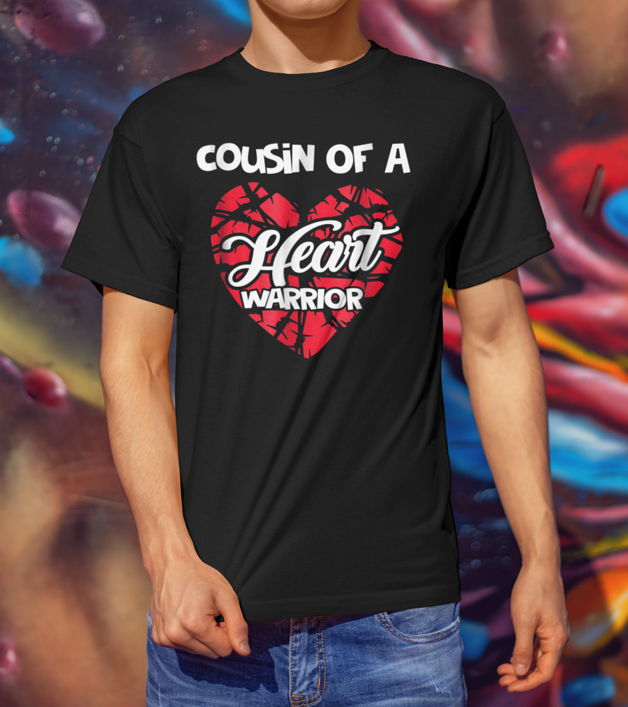 Cousin Of A Heart Warrior Red Ribbon Heart Support T-Shirt