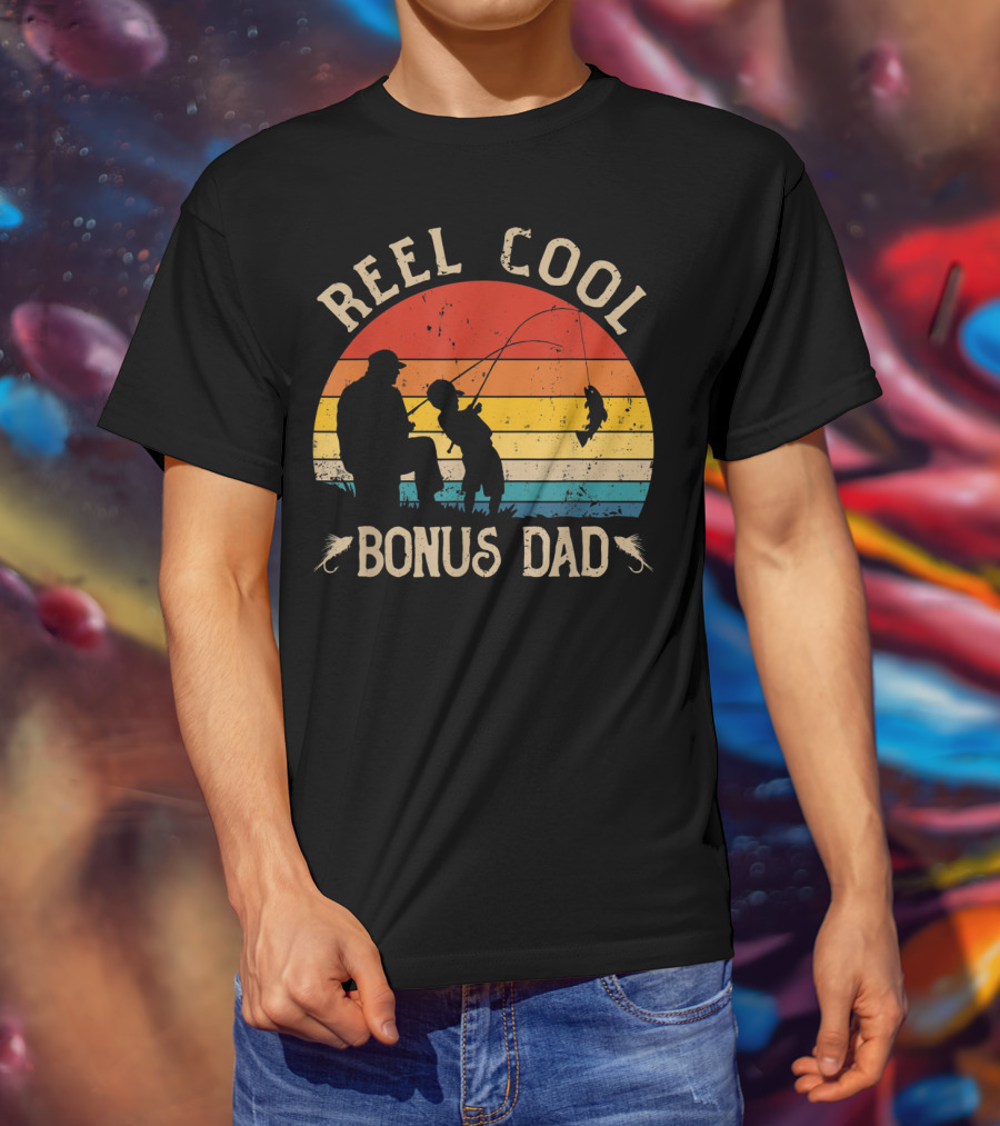 Reel Cool Bonus Dad Fishing Vintage Sunset T-Shirt