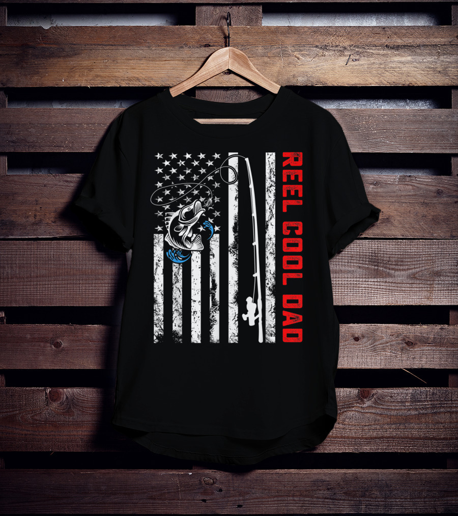 Reel Cool Dad American Flag Fishing Patriotic Father's Day Birthday T-Shirt