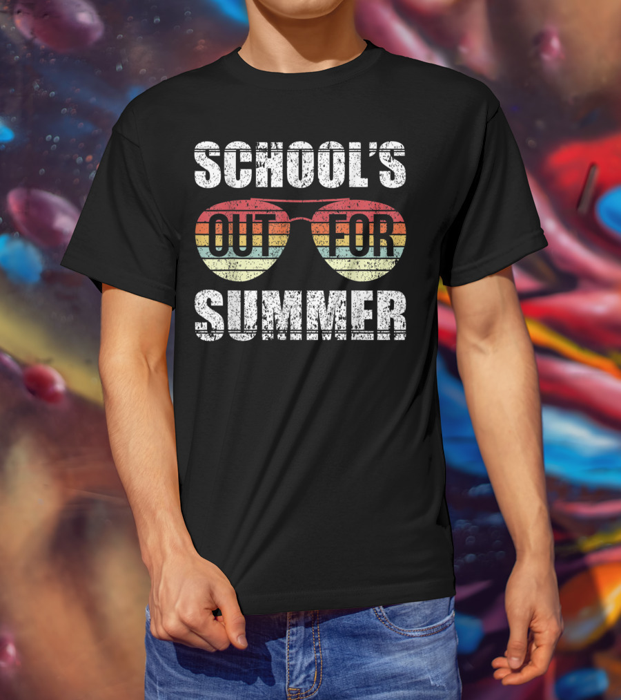 Retro Aviator Sunglasses School's Out For Summer Last Day Of School T-Shirt