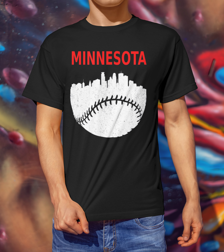 Minnesota Baseball Minneapolis Cityscape Retro Vin T-Shirt