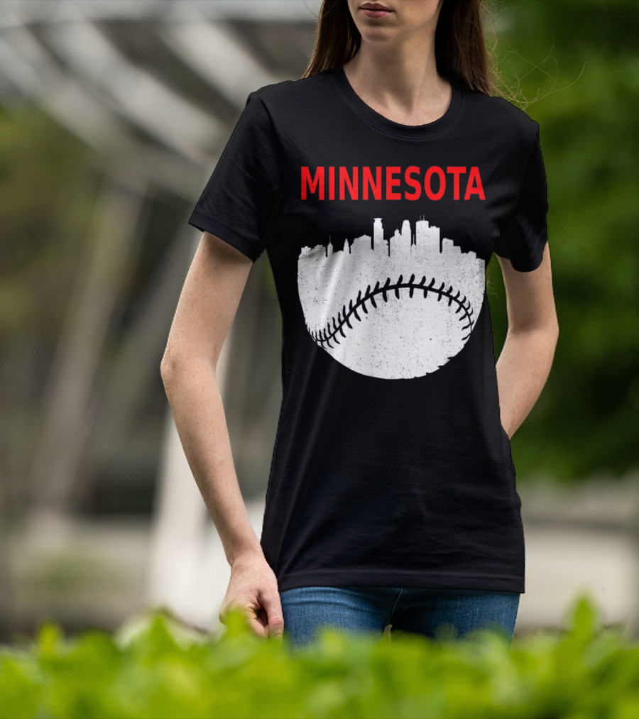 Minnesota Baseball Minneapolis Cityscape Retro Vin T-Shirt