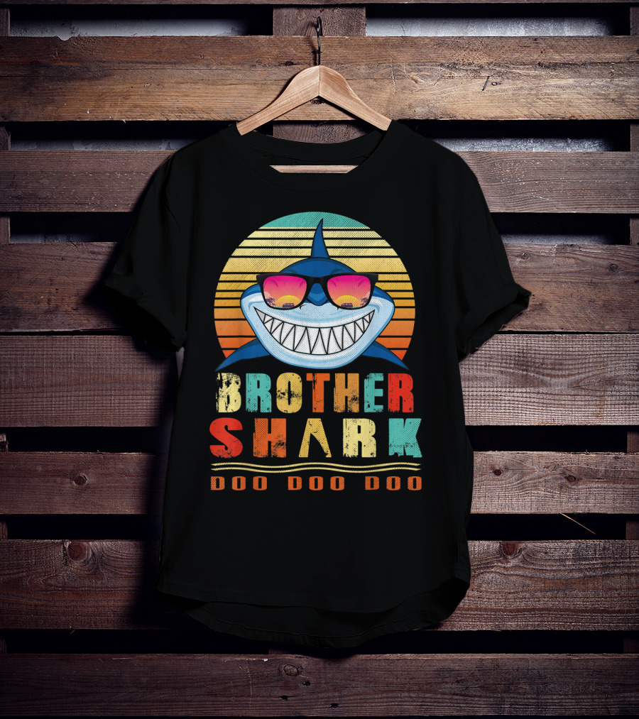 Brother Shark Doo Doo Doo Retro Vintage Sunglasses Sunset T-Shirt