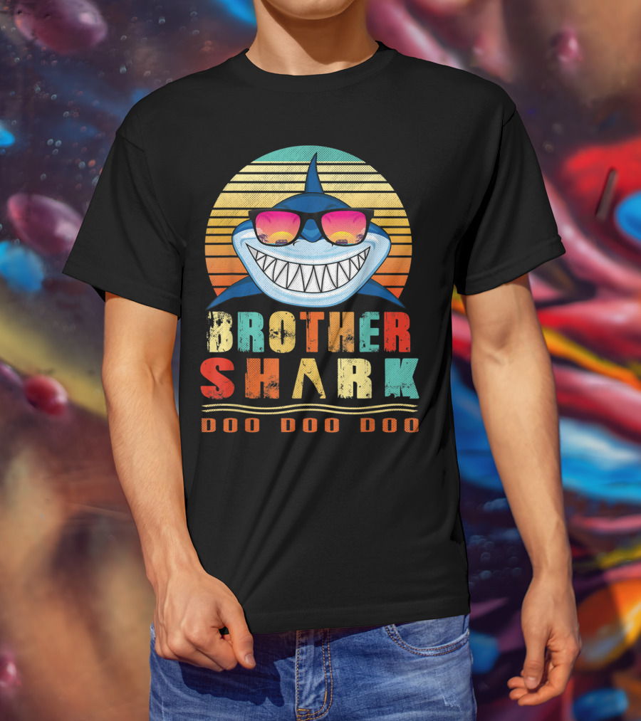 Brother Shark Doo Doo Doo Retro Vintage Sunglasses Sunset T-Shirt
