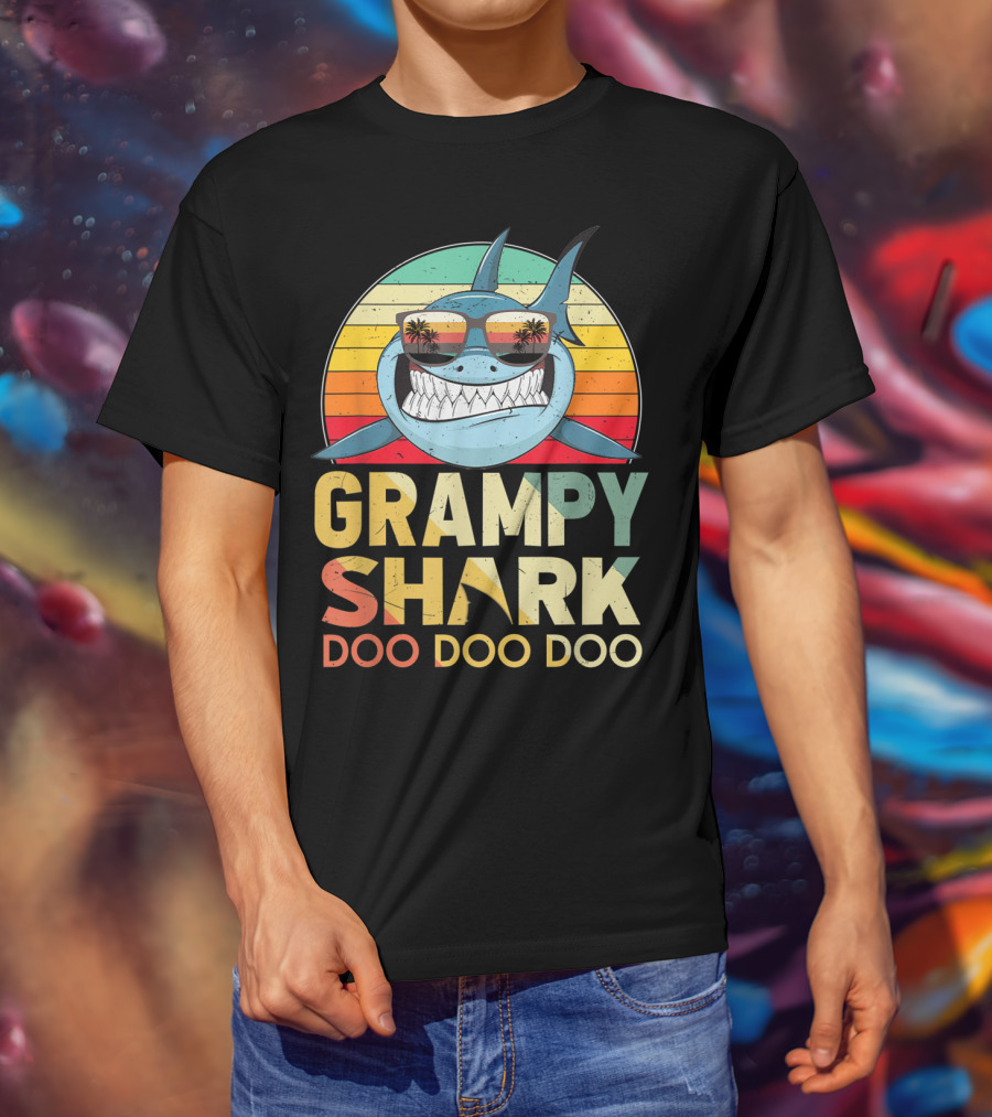 Grampy Shark Doo Doo Doo Retro Vintage T-Shirt