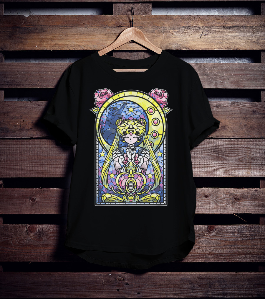 Sailor Moon Blessing Stained Glass Style Roses And Moon Phases T-Shirt