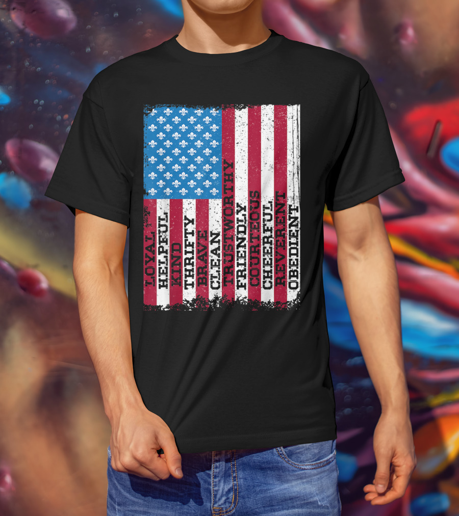 Patriotic Scout Law Traits With US Flag T-Shirt