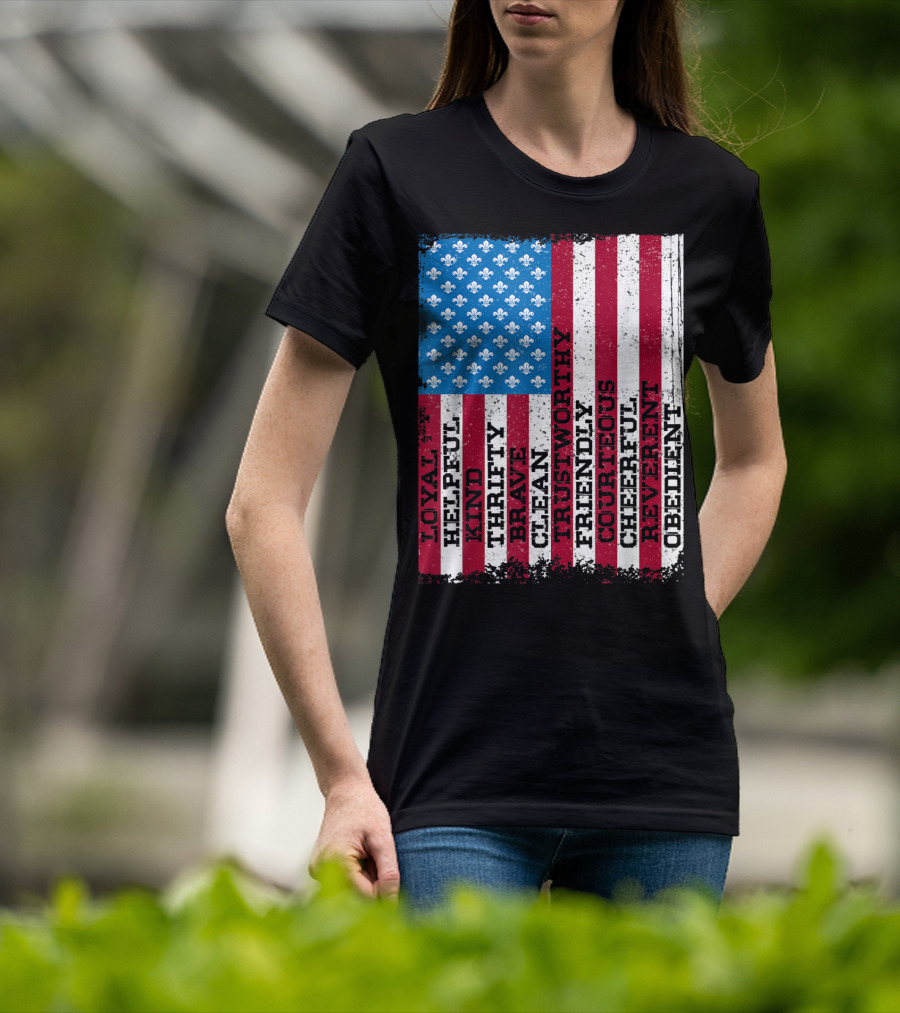 Patriotic Scout Law Traits With US Flag T-Shirt