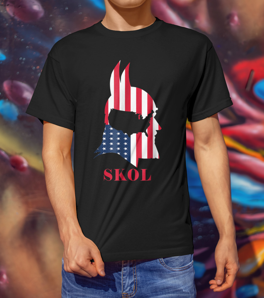 Skol Vikings Helmet USA Flag Minnesota T-Shirt
