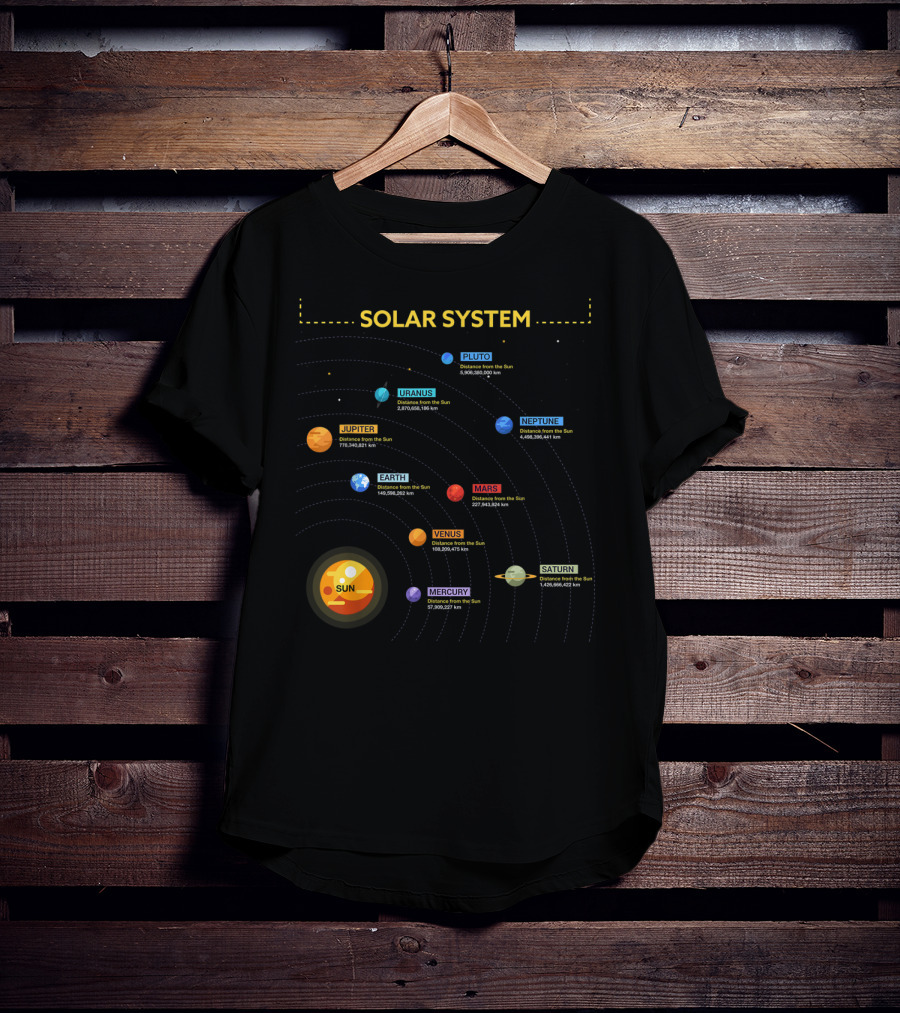 Solar System Sun Mercury Venus Earth Mars Jupiter Saturn Uranus Neptune Pluto T-Shirt