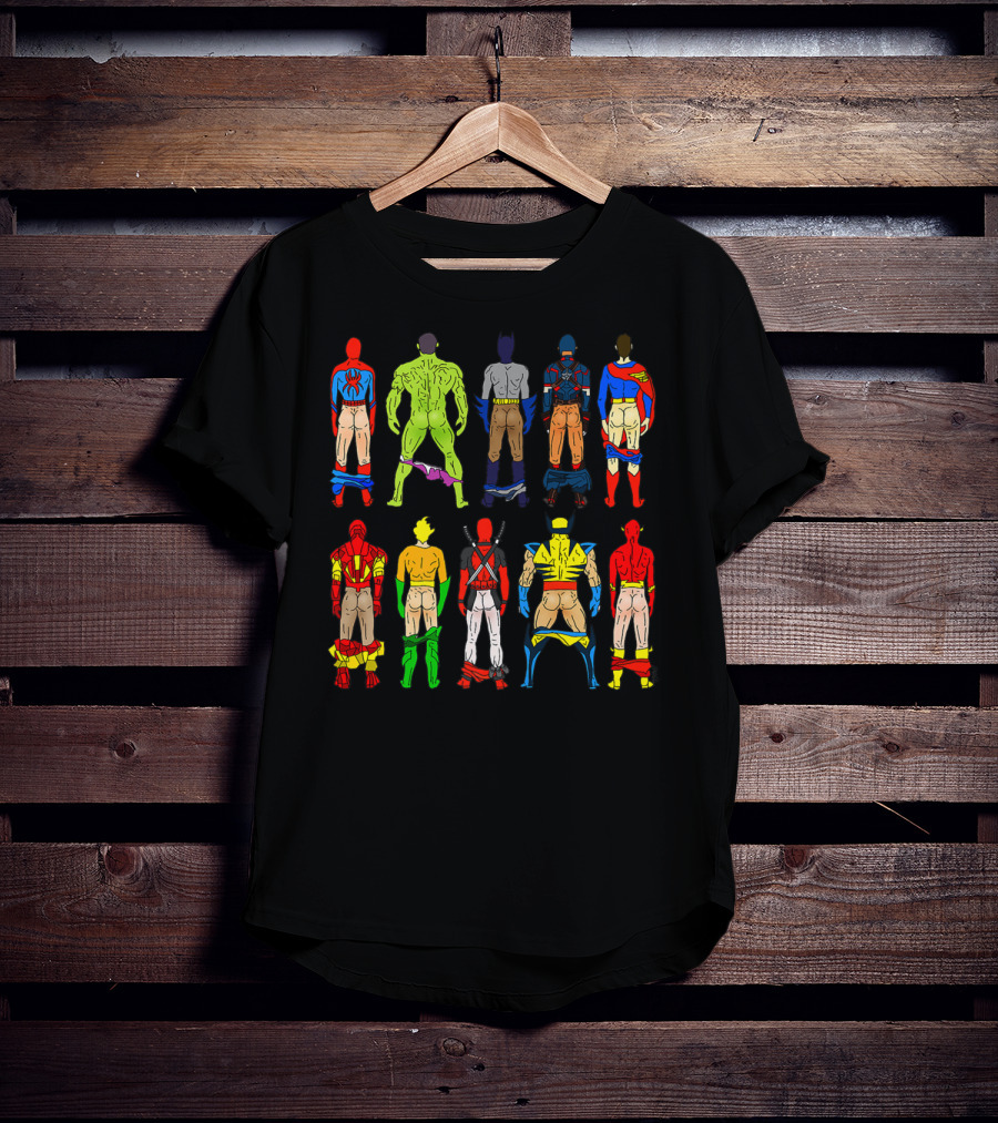 Superhero Butts Avengers DC Comics Parody Action Heroes 4 T-Shirt
