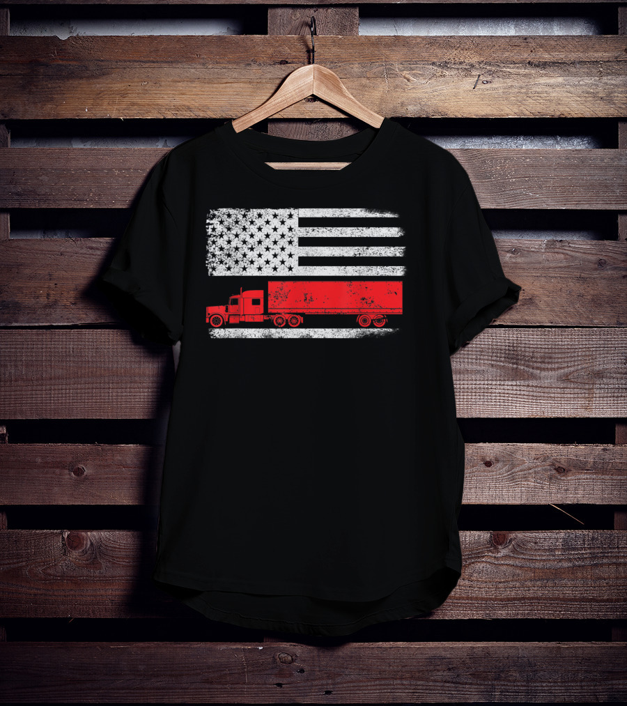 USA Flag American Trucker Red Semi Truck T-Shirt
