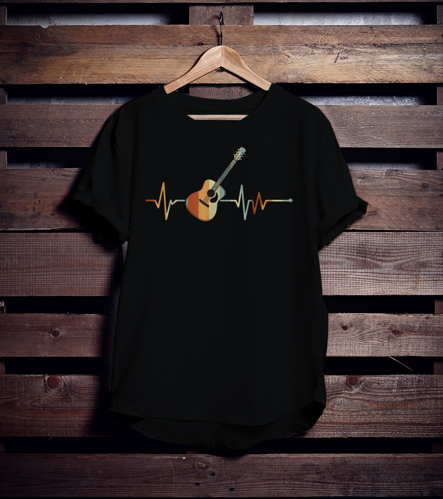 Vintage Acoustic Guitar Heartbeat Music T-Shirt