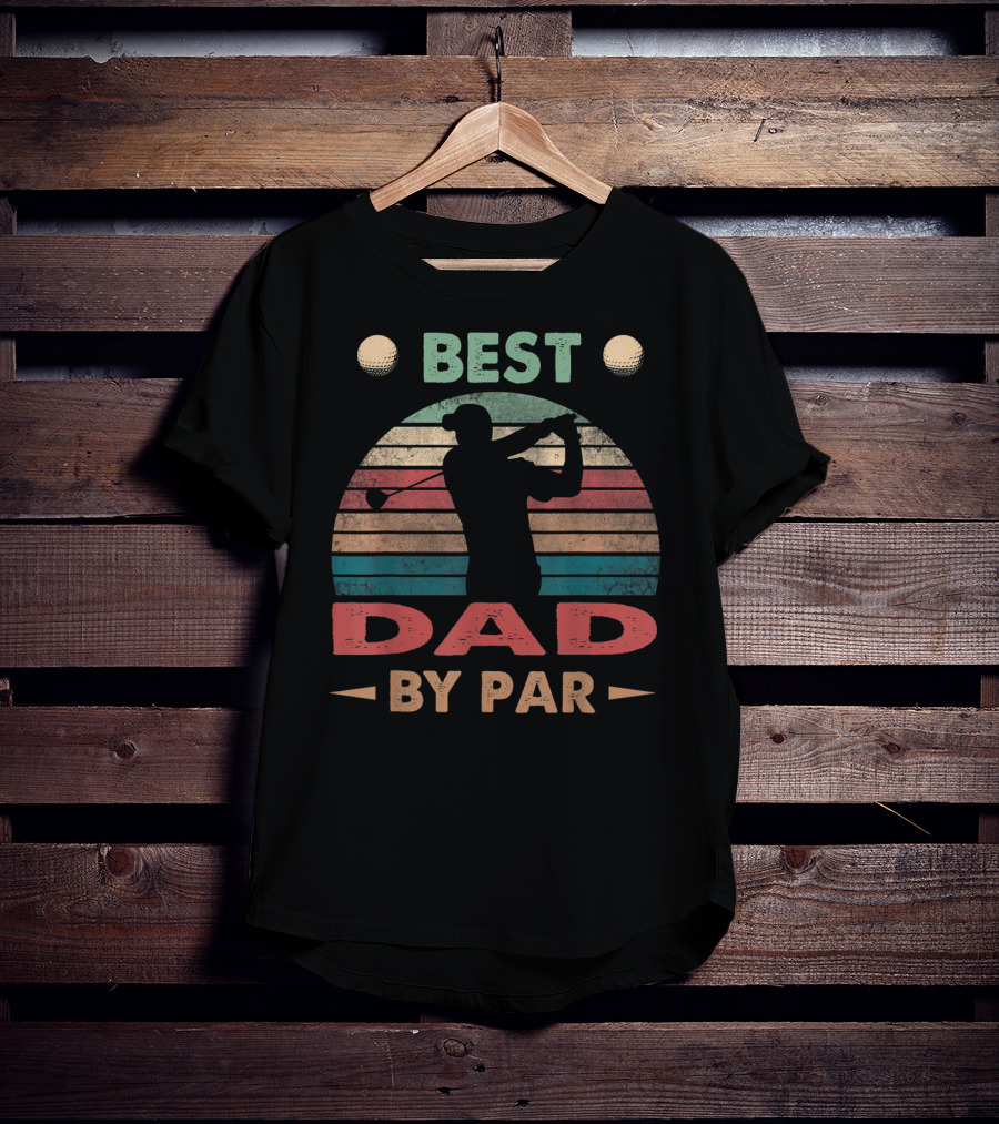 Best Dad By Par Vintage Golf Silhouette Retro Stripes T-Shirt
