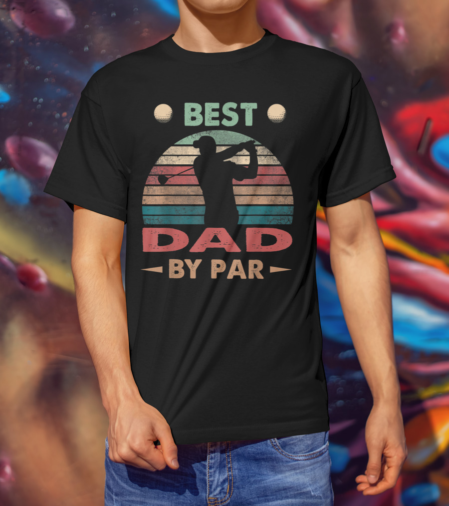 Best Dad By Par Vintage Golf Silhouette Retro Stripes T-Shirt