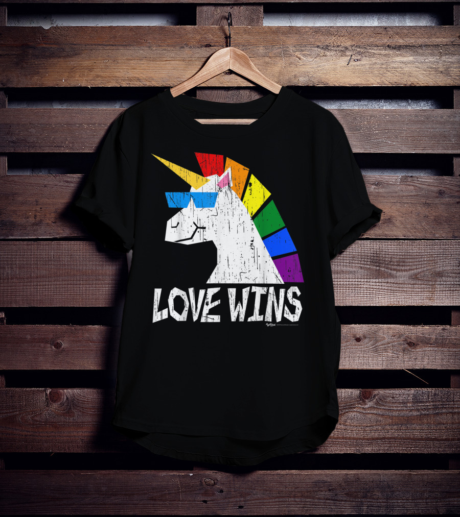 Love Wins Totally Straight Rainbow Unicorn Vintage Gay T-Shirt