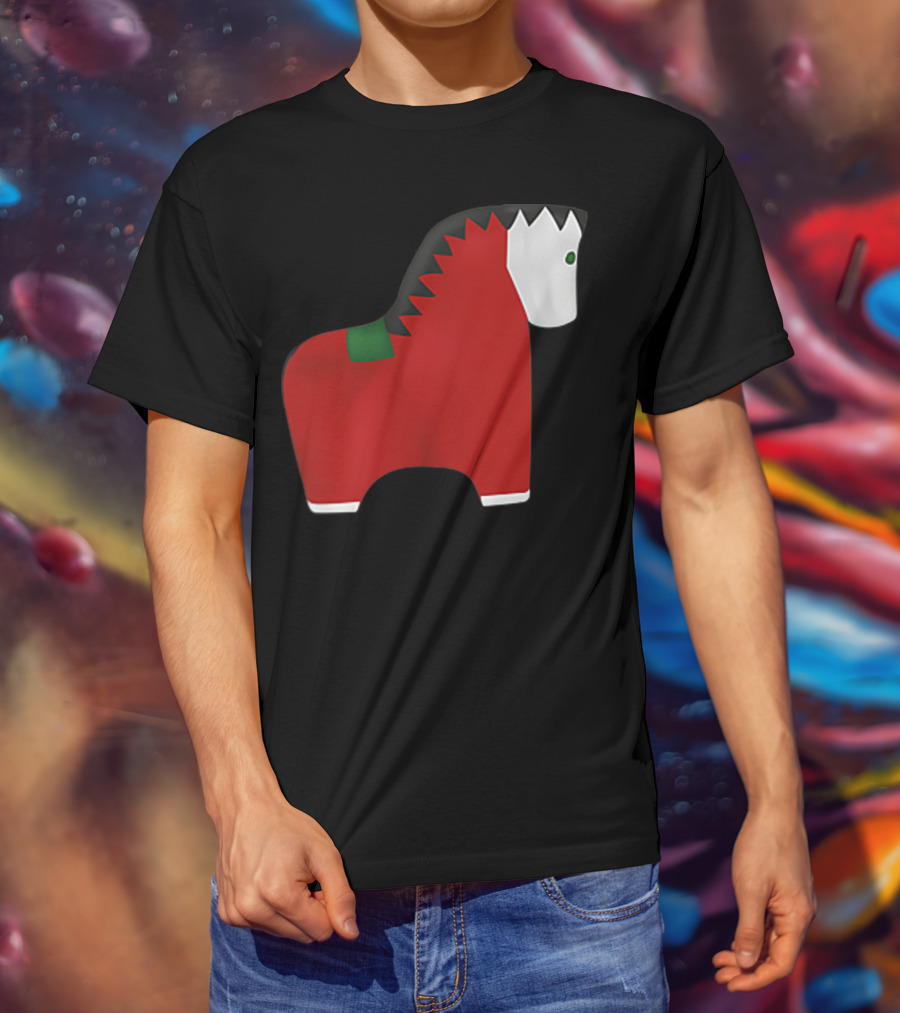 A Special Comic Horse Red Figurine With Black And White Mane T-Shirt