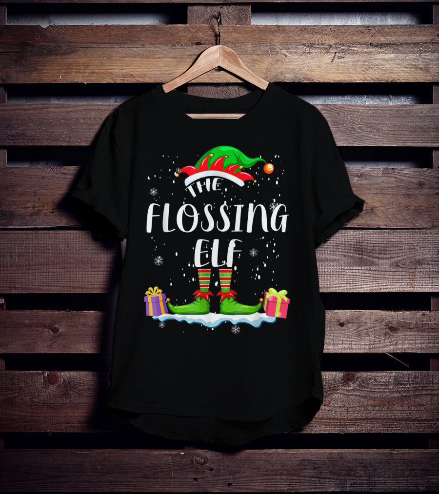 The Flossing Elf Christmas Snowflakes And Gifts Holiday Family T-Shirt