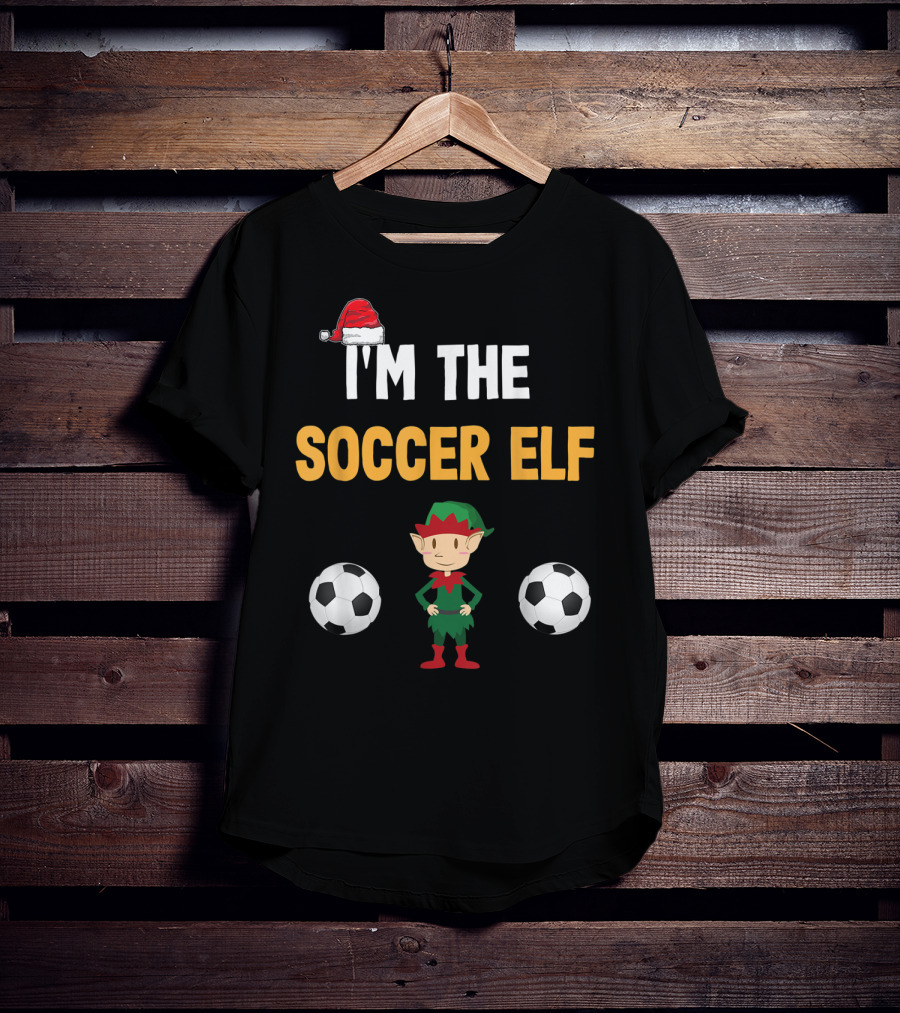 I'M THE SOCCER ELF Santa Hat Footballs T-Shirt