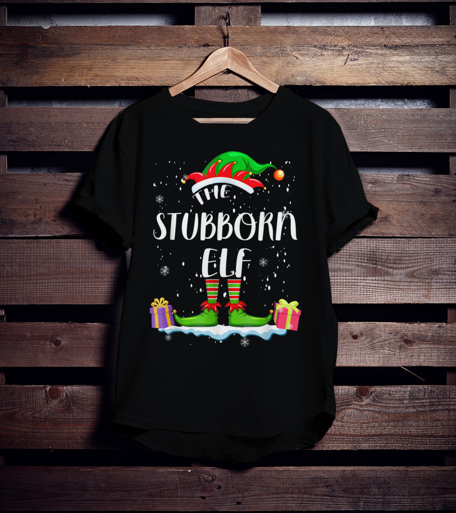The Stubborn Elf Snowy Holiday Gifts Winter Hat And Shoes T-Shirt