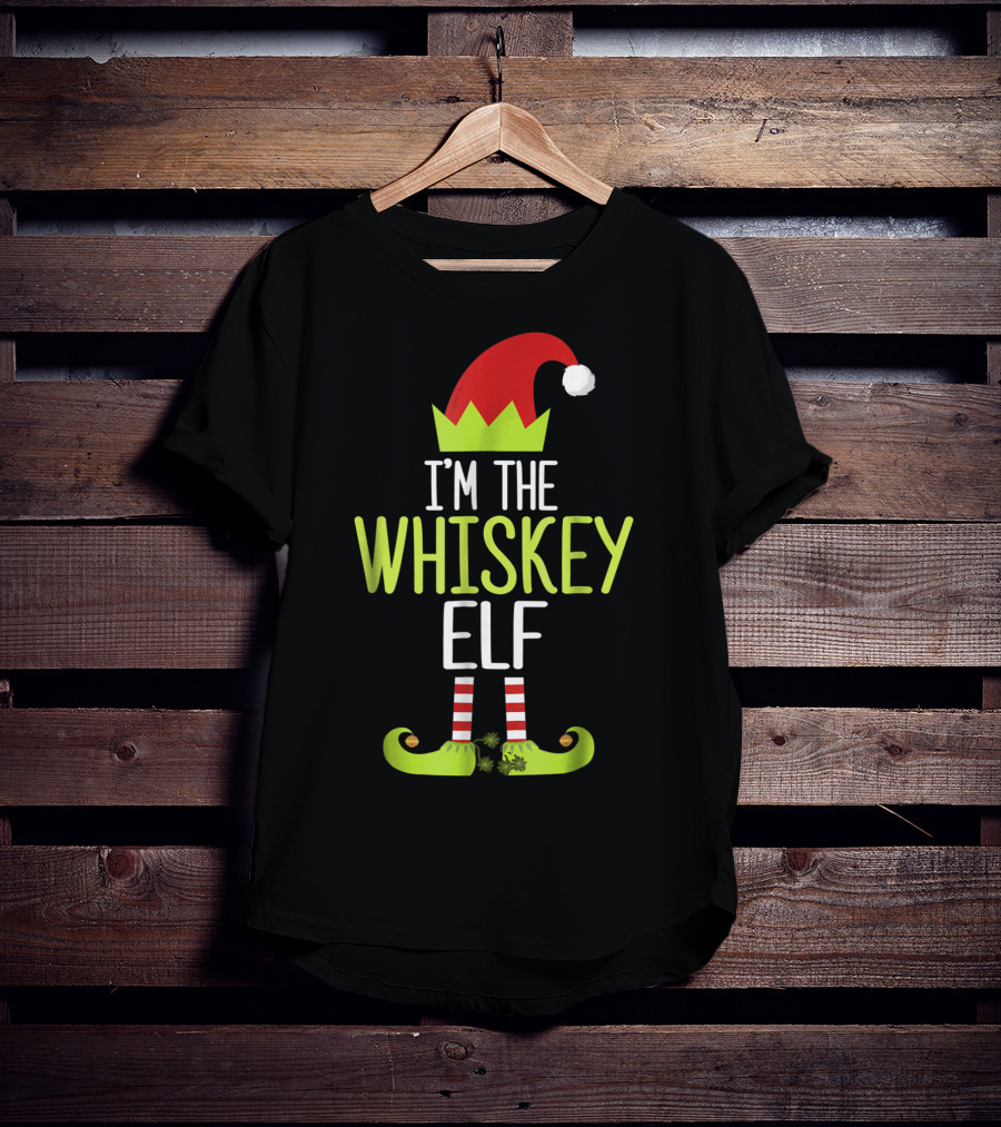 I'm The Whiskey Elf Christmas Family Elf Hat And Striped Shoes T-Shirt