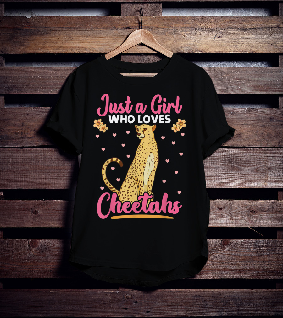 Just A Girl Who Loves Cheetahs With Hearts And Flowers T-Shirt