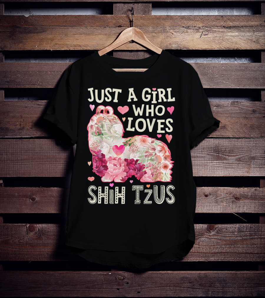 Just A Girl Who Loves Shih Tzus Floral Heart T-Shirt