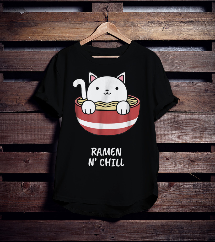 Kawaii Japanese Anime Cat Ramen N' Chill Kids Girl T-Shirt