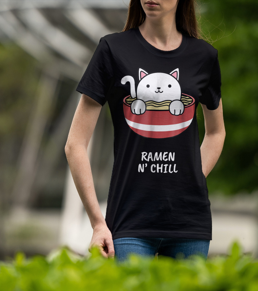 Kawaii Japanese Anime Cat Ramen N' Chill Kids Girl T-Shirt